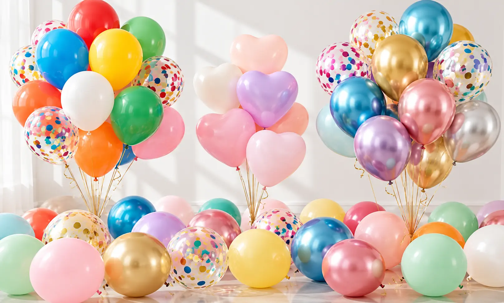 Borun pure natural latex balloon samples showing the actual approved base colors and printed designs